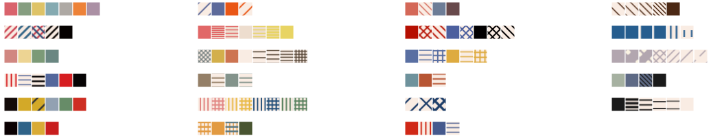Swatches of the color and pattern combinations abstracted from the maps above