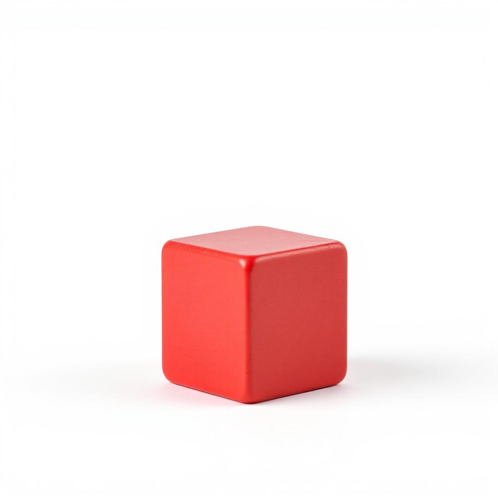 A generated image of a small red cube on a white background.